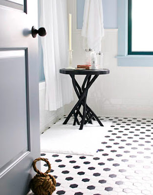 I love vintage black and white tile pattern bathroom floors.