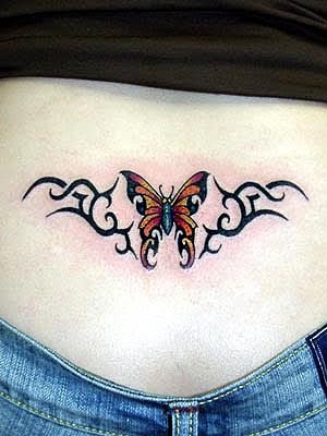 Girls Butterfly Tattoo with Tribal Design