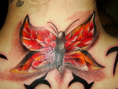 Tribal Butterfly Tattoo on Girls Neck