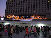 light display atop portico of Seoul Plaza Hotel