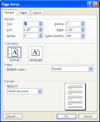 Page Setup Dialog Box to change page orientation