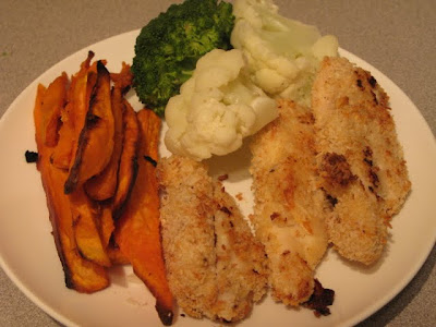 chicken strips with yam fries