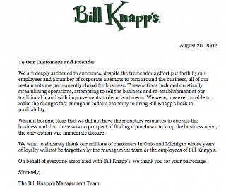 news tech and culture: Brand Echoes Remember Bill Knapp s?