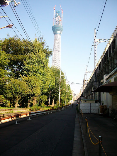枕橋～源森橋間の道路から見た建設中(470m)の東京スカイツリー