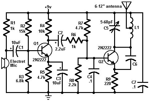 Simple high power FM transmitter Circuit with 2N2222 | Electronic