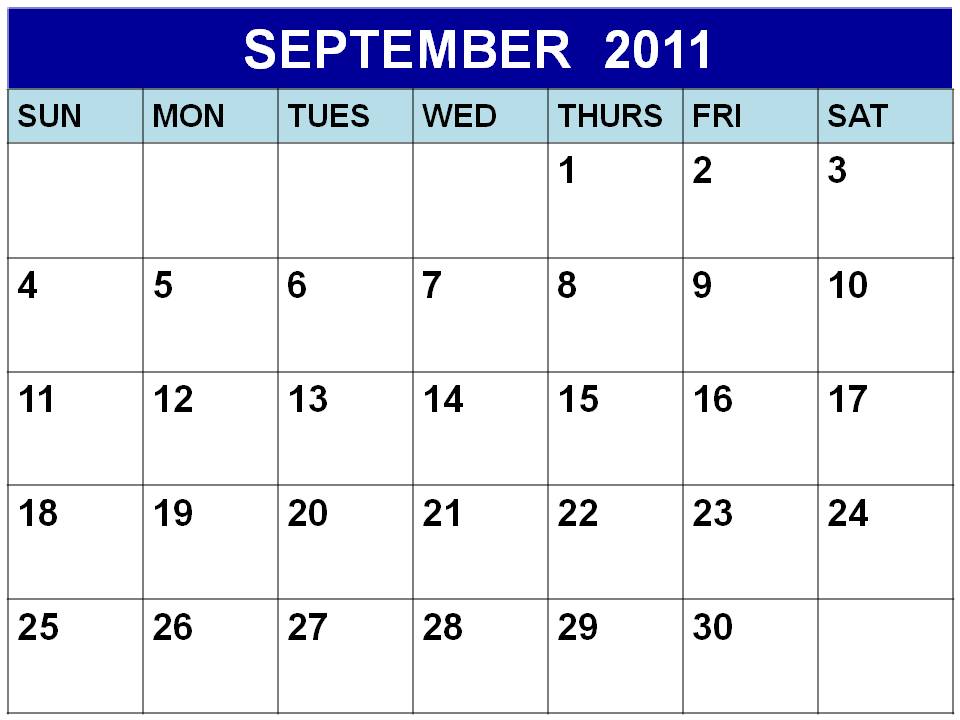 Blank September 2011 Calendar Printable Template