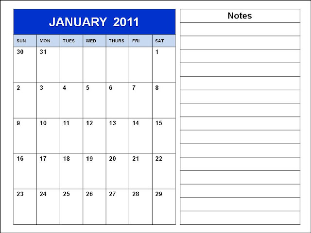 Homemade Blank Calendar 2011 January Printable Template