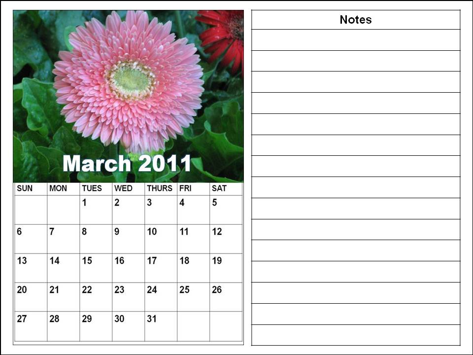 calendar template for march 2011