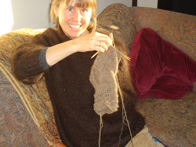 Marlie knitting a sock