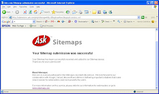 Ask.com Sitemap Submission Success Screen