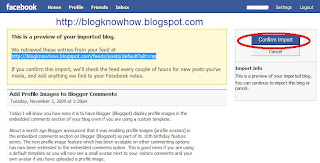Facebook - Preview Screen for import a blog showing latest content