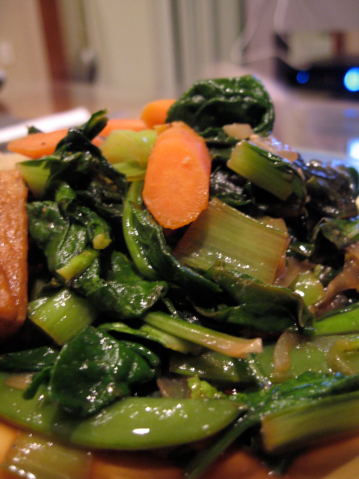 The Veggie Mistress Bok Choy & Spinach Stir Fry with my FAVORITE Tofu