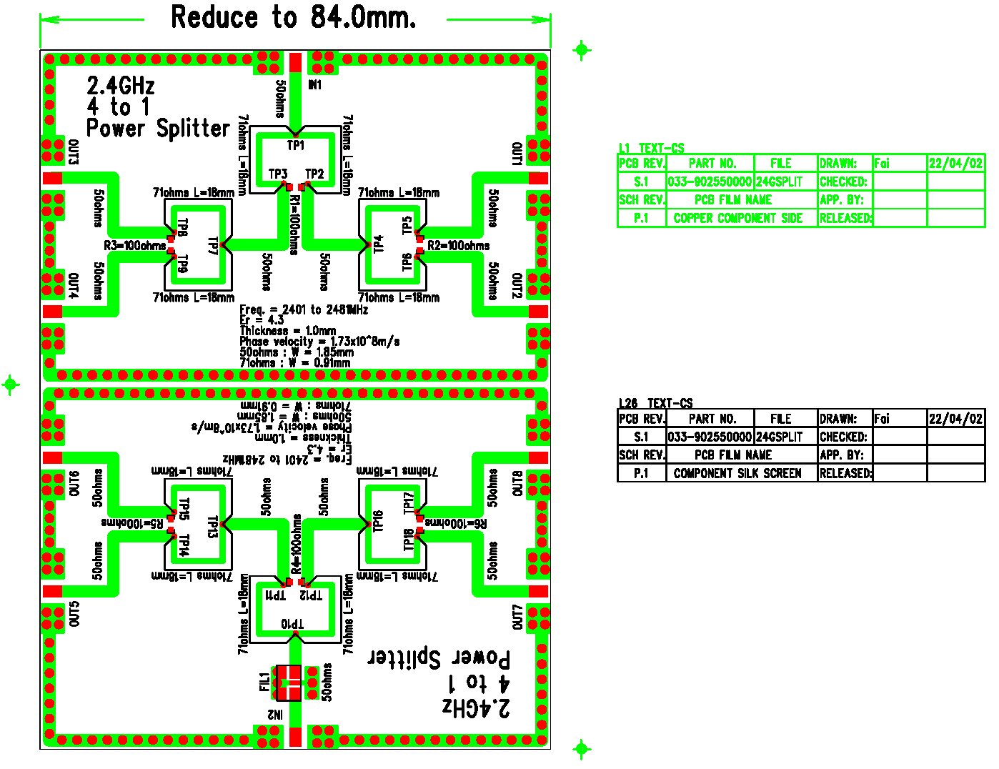 4 Ports Power Splitter 2.4 GHz RF Circuits