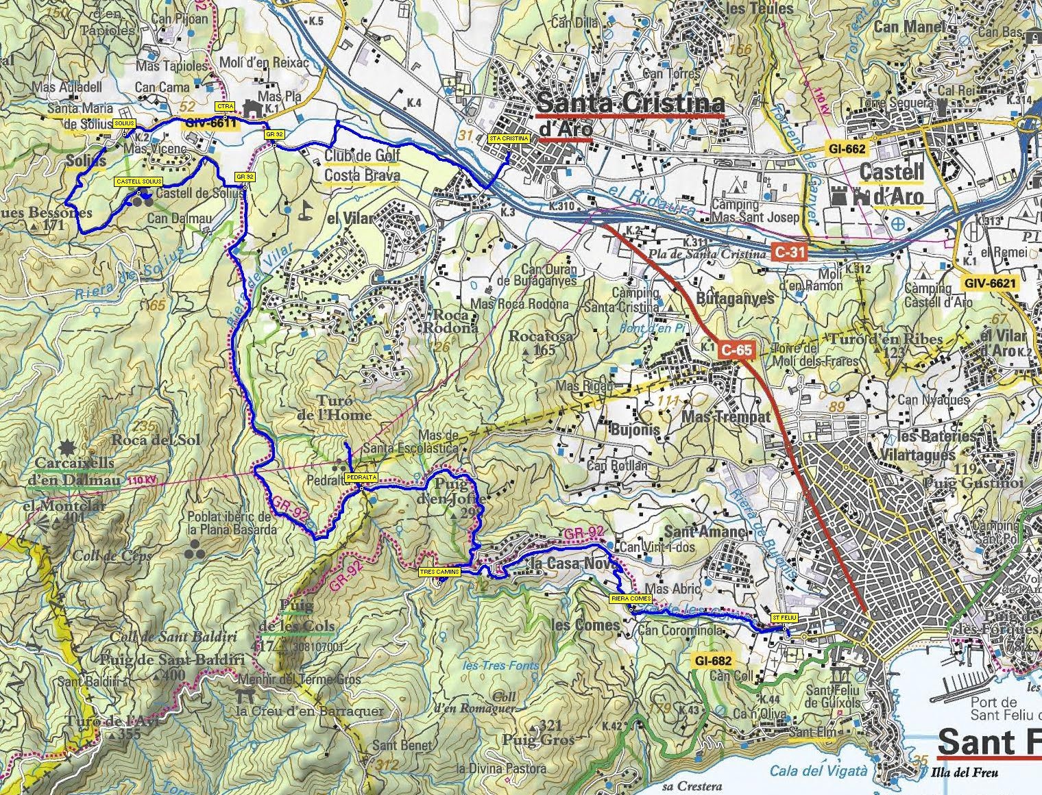 De punta a punta GR 921 Sta. Cristina d'Aro Solius St. Feliu de