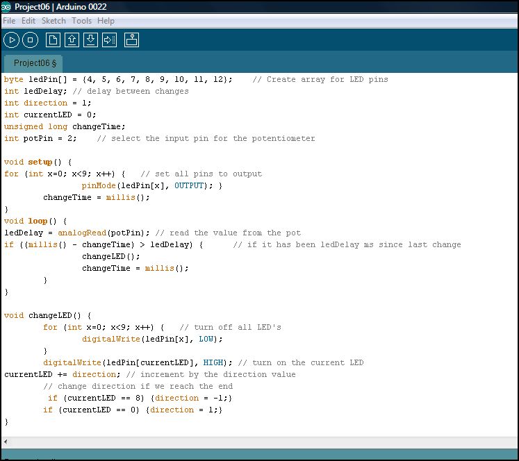 Hands On - Arduino: Project 6 - Interactive LED Chase Effect