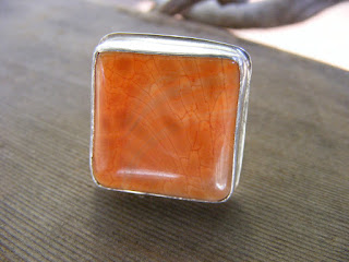 fire agate chunky sterling silver square ring