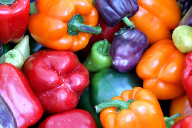 a rainbow of bell peppers which are great in alfredo sauce