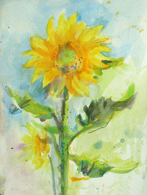 watercolour of a sunflower 2 in a series