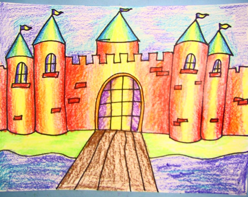 Старый замок по музыке 4 класс. Рисование сказочный дворец. Сказочный дворец рисунок. Замок рисунок. Замок цветными карандашами.