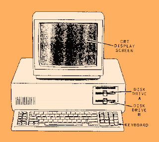 A computer cartoon with its keyboard and CPU 