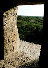 Carved relief in the doorway of the temple atop the pyramid