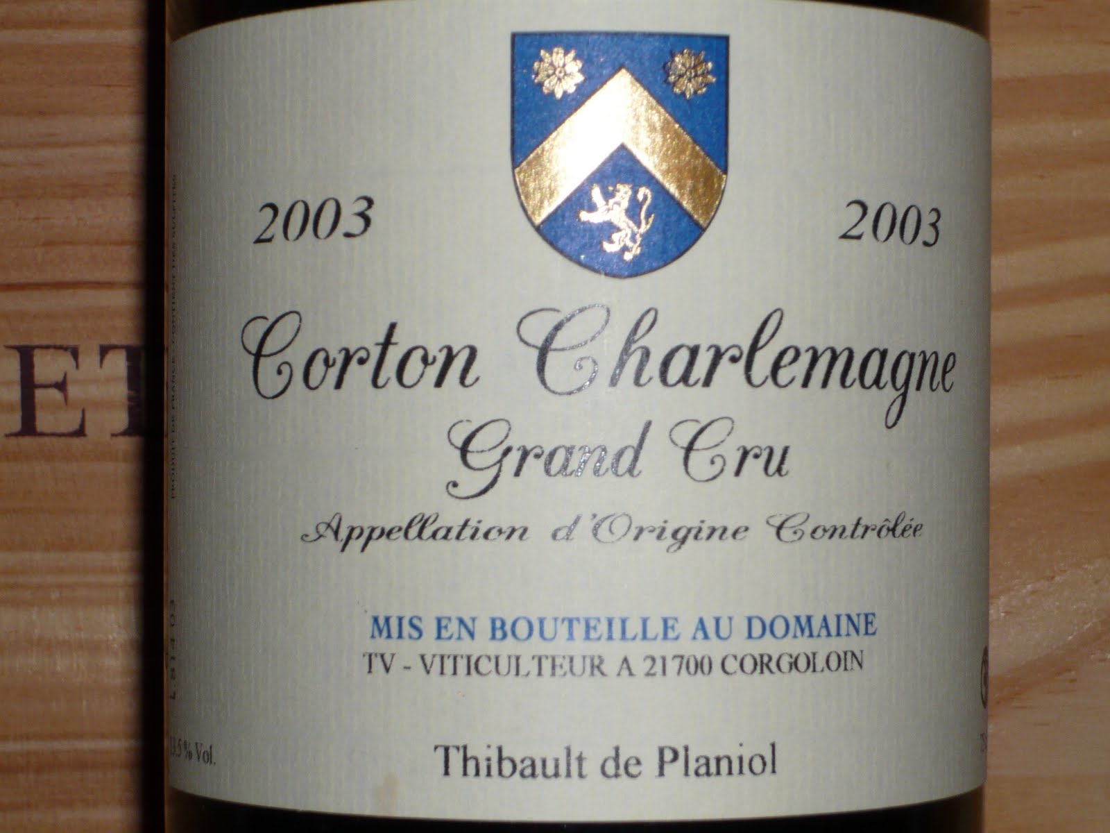 Thibault de planiol corton charlemagne grand cru 2007