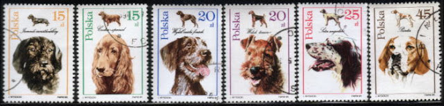 1989年ポーランド共和国　ダックスフンド　コッカー・スパニエル　チェック・ポインター（チェスキー・フォーセク）　 エアデール・テリア　イングリッシュ・セター　ポインターの切手