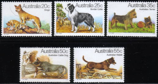 1980年オーストラリア ディンゴ　ボーダー・コリー　オーストラリアン・テリア オーストラリアン・キャトルドッグ　オーストラリアン・ケルピーの切手