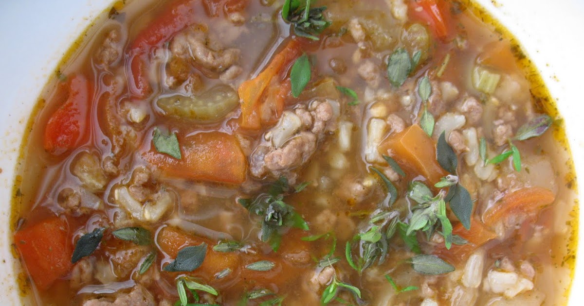 Veggie Beef and Brown Rice Soup ~ Chasing Tomatoes