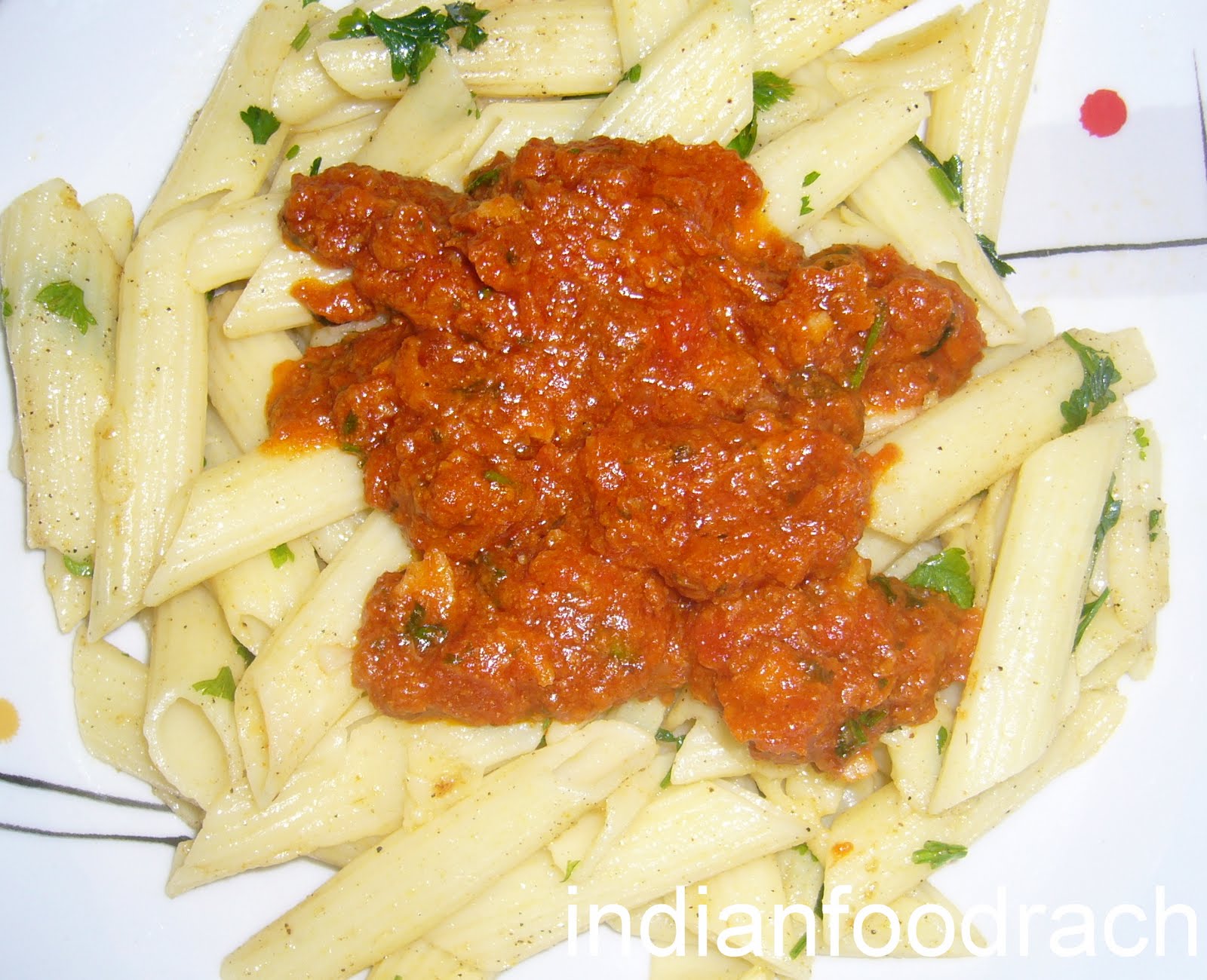 INDIAN FOOD Penne pasta with sauce bolognese(bolognaise)