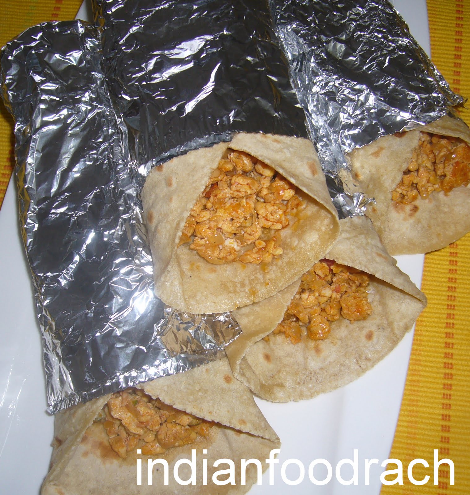 INDIAN FOOD Chappathi wraps (scrambbled egg filling)
