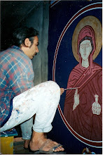 Paris Andoulakis trabajando en la Iglesia de Artaki (Grecia, 2002)