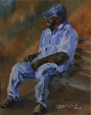 Waiting on the station - Oil painting by South African artist Stephen Scott