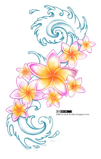 Tattoos and doodles: Plumeria flowers and waves