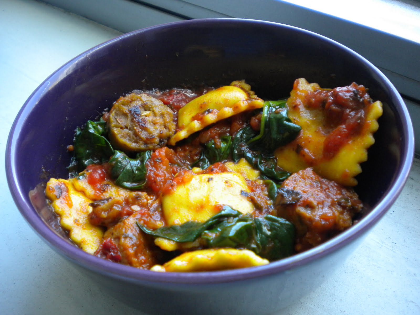 Epicuregan Roasted Vegetable Ravioli with Italian Sausage