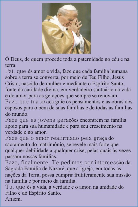 Oração do Papa João Paulo II pela Família