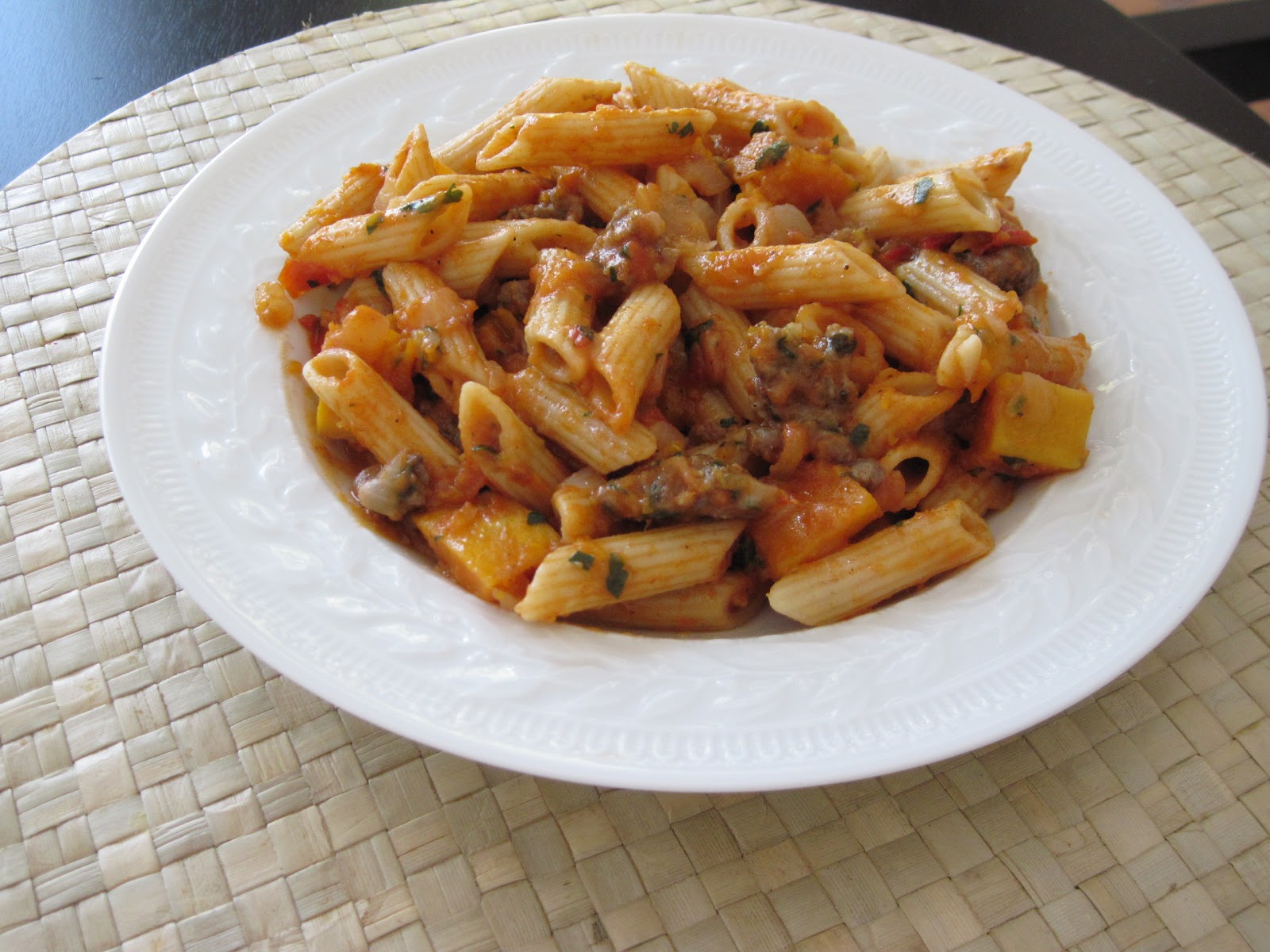 Pasta with butternut squash and lamb a recipe Yankee Kitchen Ninja
