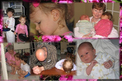 Our two cooks, Joys curls, Grandma reading to Joy on the pot, Gram comforting, Dad & Joy praying.