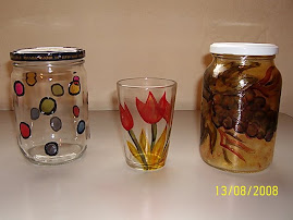 Pintura em vidro de Maionese, azeitona, copos de requeijão...