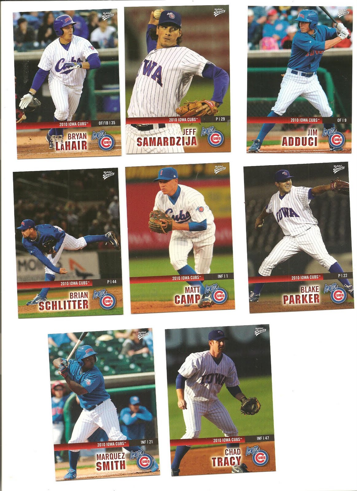 JS Sports Cards 2010 Iowa Cubs including Sandberg B aseball Cards