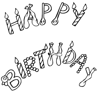 Happy Birthday coloring pages with candle and balloon designs
