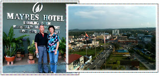 John and I at the entrance of Myres Hotel. The other is an aerial view of KT town taken from our room at 10th floor