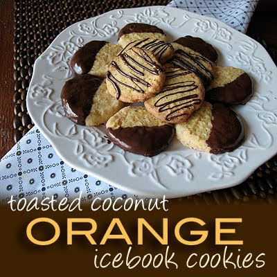 An overhead photo of toasted coconut orange icebox cookies on a plate.