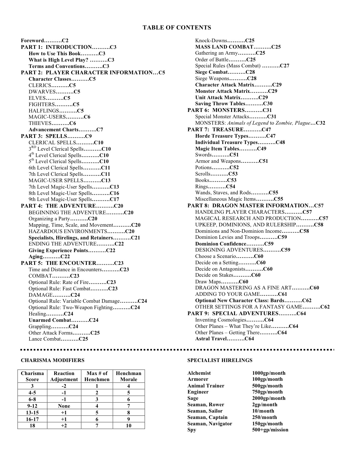 B/X BLACKRAZOR: B/X Companion Table of Contents