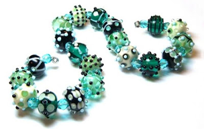 Lampwork beads with many raised dots