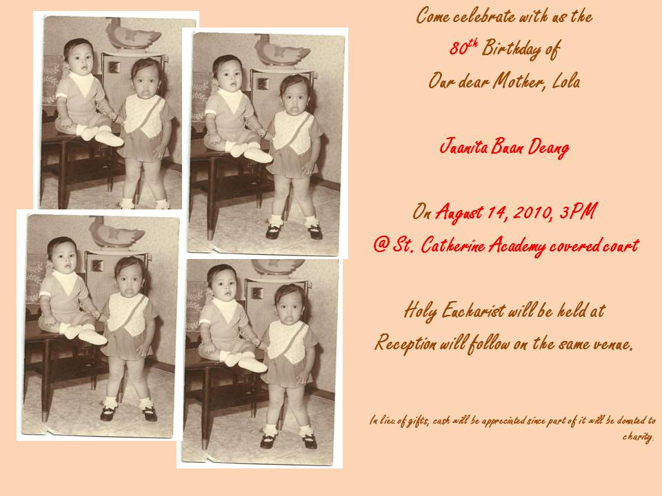 Lola Juaning's 80th Birthday!: sample invitations =)