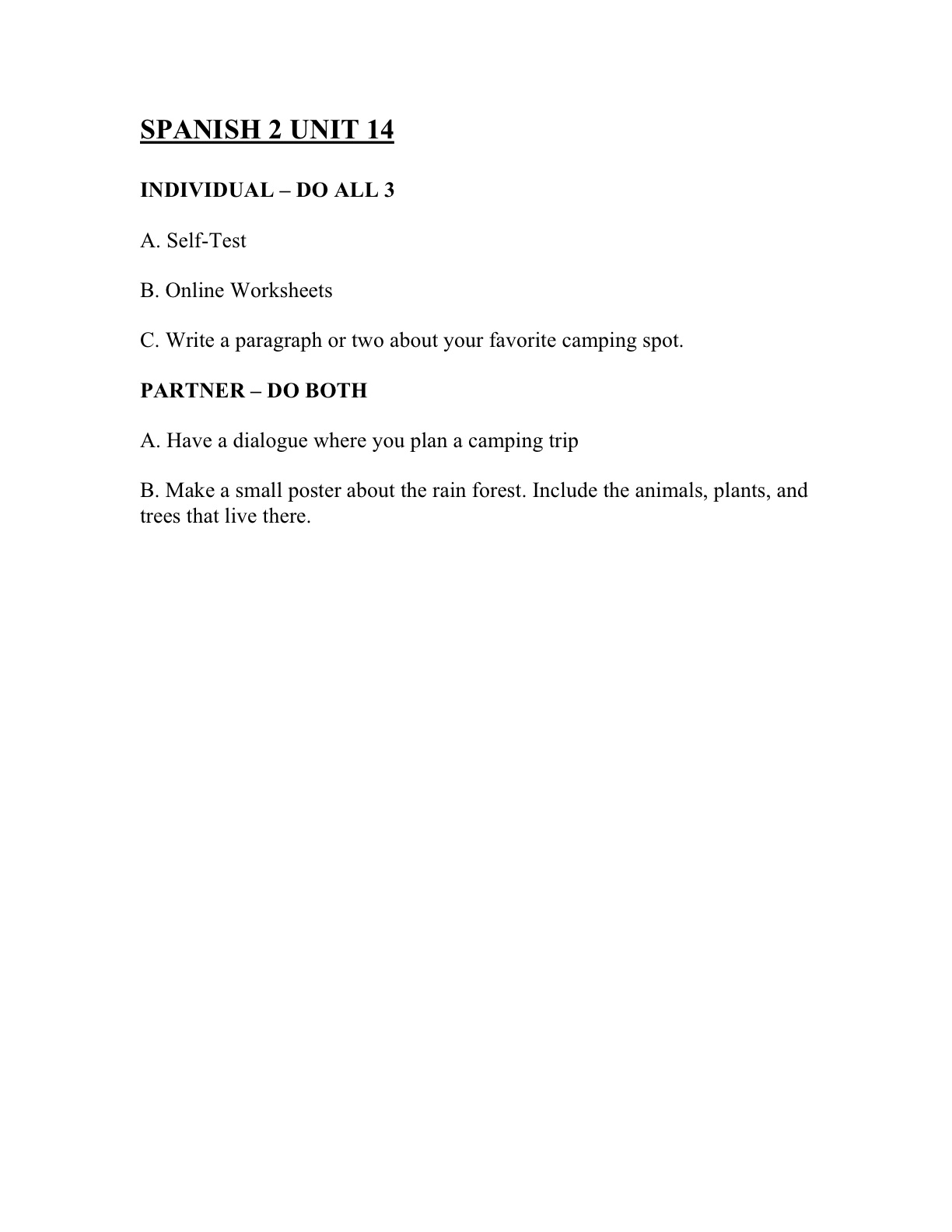 Seely's Spanish Spot Spanish 2 Unit 14