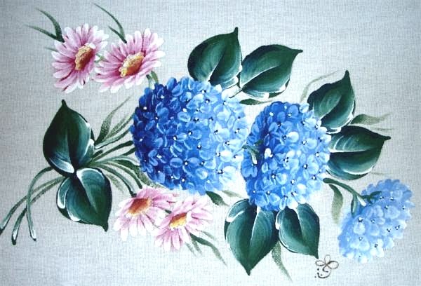 pintura em tecido pano de prato flores
