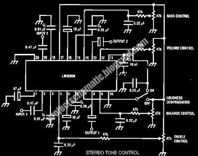 Free Project Circuit Schematic: Stereo Tone Control Using LM1036