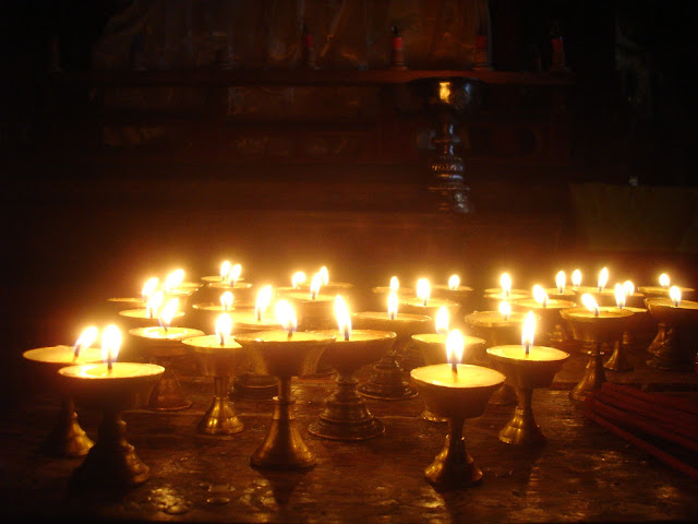 Tawang Arunanchal Pradesh monastery lamps inside view